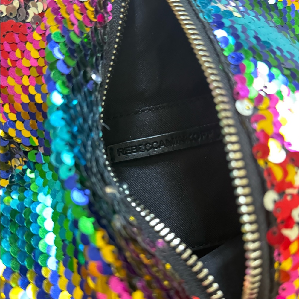 Rebecca Minkoff Rainbow Silver Sequin Small Medium Julian Backpack Excellent - Picture 6 of 6
